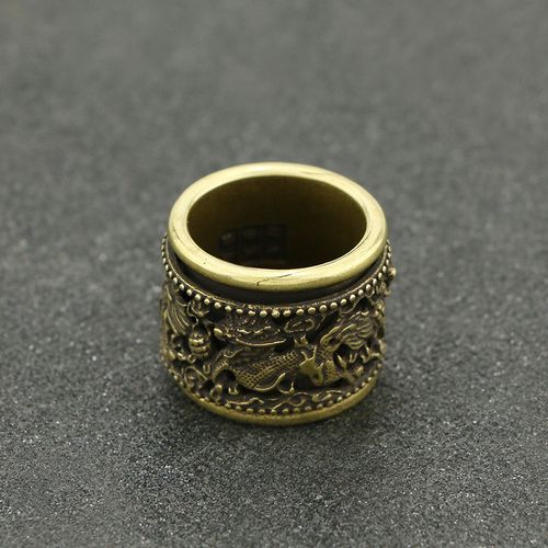 复古宫廷风纯黄铜神兽麒麟扳指铜戒指环工艺品戒指